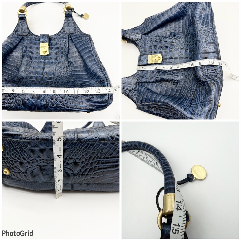 VTG Brahmin Melbourne Celia Crocs Embossed Leather Shoulder Bag Satchel Blue - Picture 10 of 14